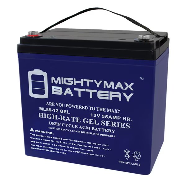 12V 55AH GEL Replacement Battery for Invacare Pronto R2 Patriot, Mighty Max Battery, Mfr#: ML55-12GEL277